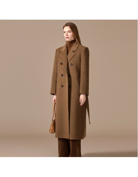 Camel velvet long coat women winter thickened section warm straight shoulder tweed jacket