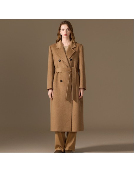 Camel velvet long coat women winter thickened section warm straight shoulder tweed jacket