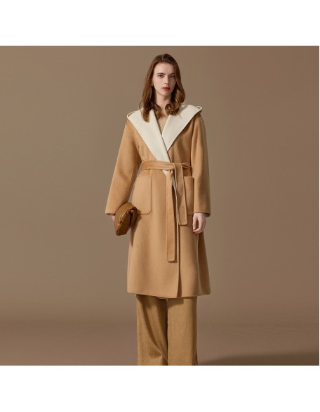 Camel velvet long coat women winter thickened section warm straight shoulder tweed jacket