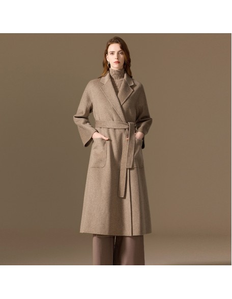 Pure cashmere double-faced cashmere coat women long fall and winter loose classic tweed jacket