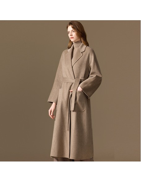 Pure cashmere double-faced cashmere coat women long fall and winter loose classic tweed jacket