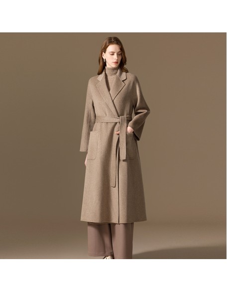 Pure cashmere double-faced cashmere coat women long fall and winter loose classic tweed jacket