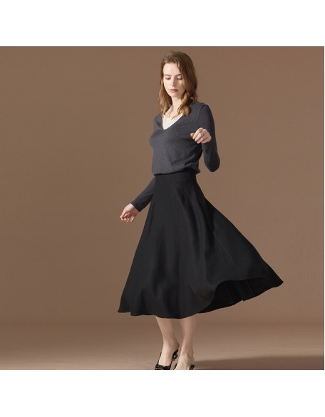 Pure wool half-body skirt women in the long section of the new high-waisted thin gas swing A-line skirt