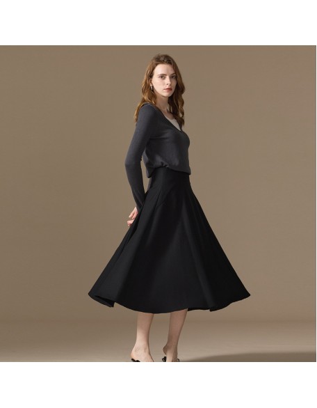 Pure wool half-body skirt women in the long section of the new high-waisted thin gas swing A-line skirt