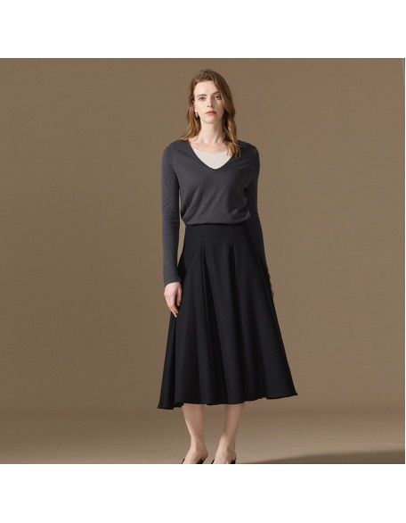 Pure wool half-body skirt women in the long section of the new high-waisted thin gas swing A-line skirt