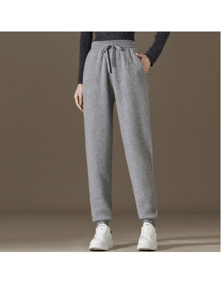 Cashmere casual pants women versatile casual elastic waist drawstring knitted cashmere pants