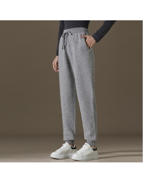 Cashmere casual pants women versatile casual elastic waist drawstring knitted cashmere pants