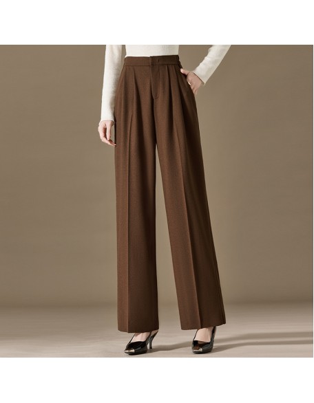 Wide-leg pants women high-waisted draped thin casual straight wool worsted twill thin section wide-legged pants