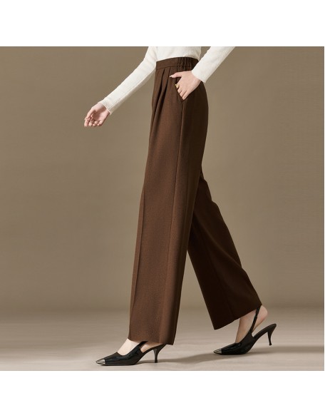 Wide-leg pants women high-waisted draped thin casual straight wool worsted twill thin section wide-legged pants