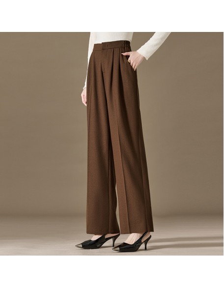 Wide-leg pants women high-waisted draped thin casual straight wool worsted twill thin section wide-legged pants