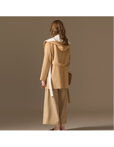 Cashmere coat female short section of autumn and winter new double-sided wear two-color senior sense of hooded tweed jacket