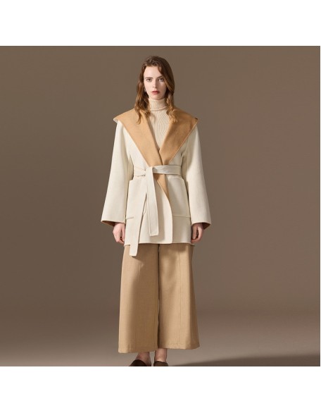 Cashmere coat female short section of autumn and winter new double-sided wear two-color senior sense of hooded tweed jacket