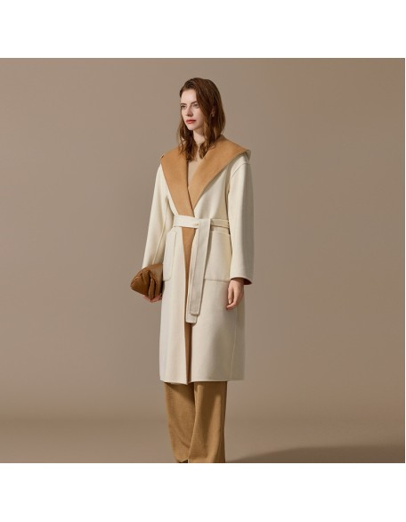 Cashmere coat women long section of the new fall and winter double-sided dual-color front and back wearing hooded tweed jacket