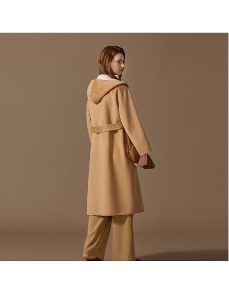 Cashmere coat women long section of the new fall and winter double-sided dual-color front and back wearing hooded tweed jacket