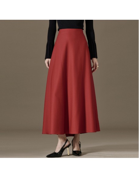 Sheep wool fall and winter models A-line version of the red medium-length wool half-body skirt female