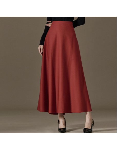 Sheep wool fall and winter models A-line version of the red medium-length wool half-body skirt female