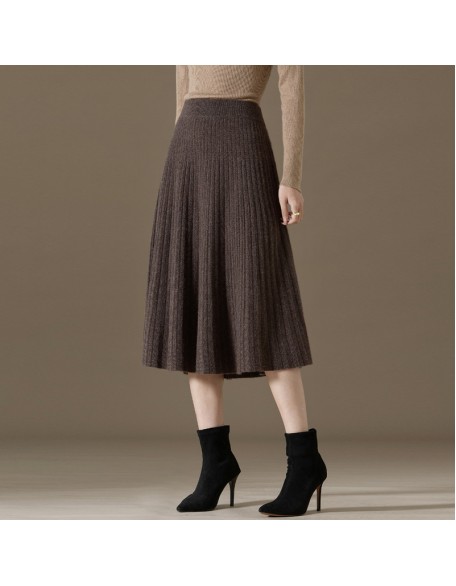 Autumn and winter new pure cashmere bustier female solid color versatile skirt high-waisted knitted cashmere bottoming four flat skirt