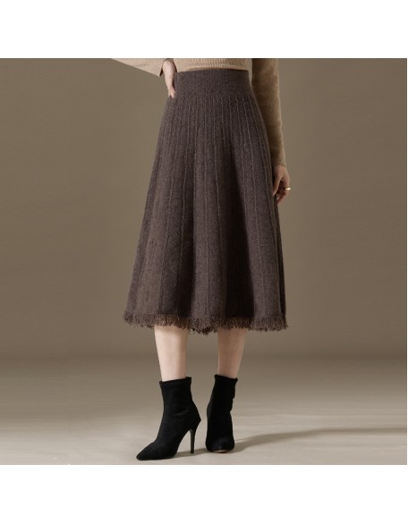 A-line skirt skirt fall women long tassel pleated skirt half-body skirt half-length skirt