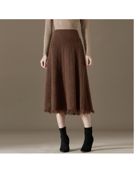 A-line skirt skirt fall women long tassel pleated skirt half-body skirt half-length skirt