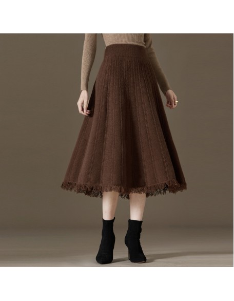 A-line skirt skirt fall women long tassel pleated skirt half-body skirt half-length skirt