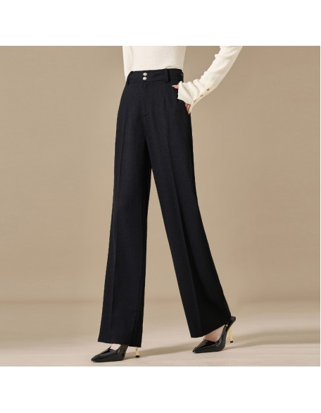 Wool wide-legged pants women casual versatile solid color imitation temperament pants