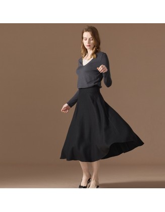 Pure wool half-body skirt women in the long section of the new high-waisted thin gas swing A-line skirt