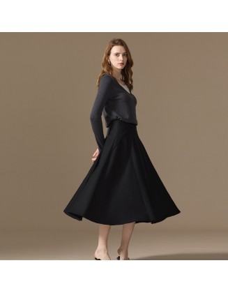 Pure wool half-body skirt women in the long section of the new high-waisted thin gas swing A-line skirt