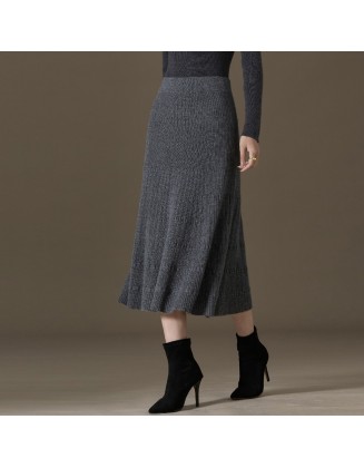 Cashmere knit bustier skirt women new loose cashmere knit pleated skirt sub