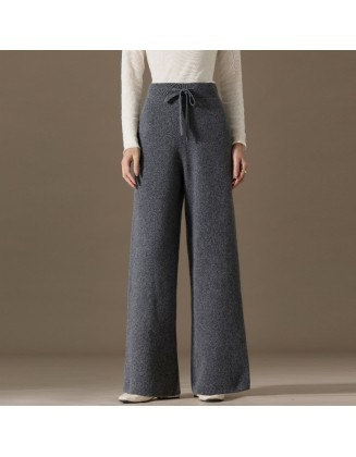 Autumn and winter new small cashmere wide-leg casual pants female versatile simple knitted cashmere pants