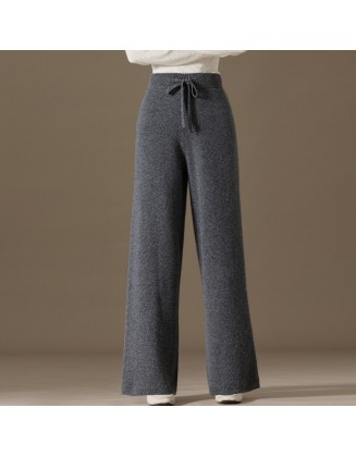 Autumn and winter new small cashmere wide-leg casual pants female versatile simple knitted cashmere pants