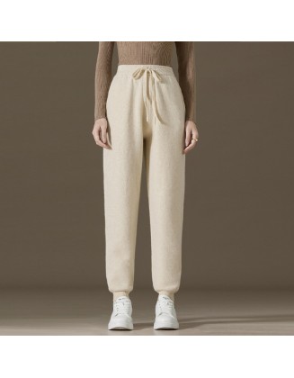 Cashmere casual pants women versatile casual elastic waist drawstring knitted cashmere pants