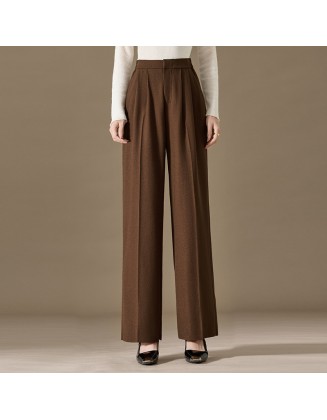 Wide-leg pants women high-waisted draped thin casual straight wool worsted twill thin section wide-legged pants