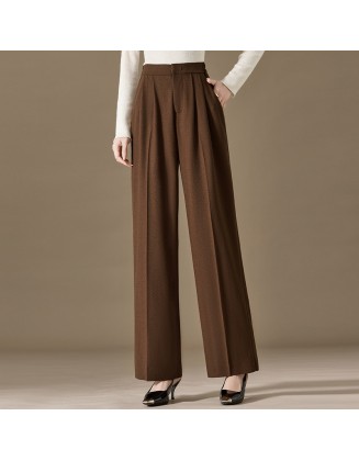 Wide-leg pants women high-waisted draped thin casual straight wool worsted twill thin section wide-legged pants