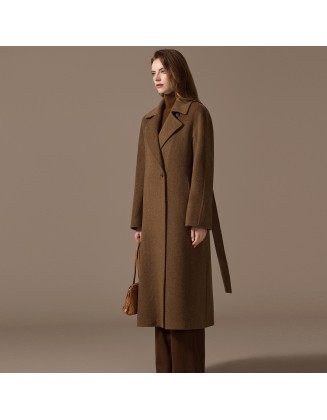 Camel velvet coat women medium-length winter new senior sense of temperament tweed jacket