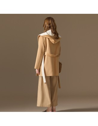 Cashmere coat female short section of autumn and winter new double-sided wear two-color senior sense of hooded tweed jacket