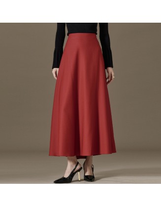 Sheep wool fall and winter models A-line version of the red medium-length wool half-body skirt female