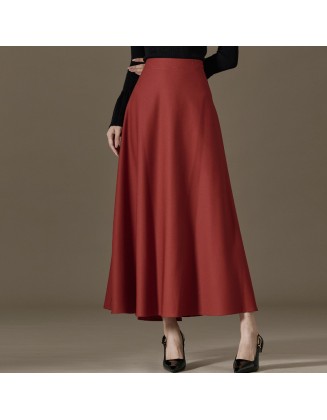 Sheep wool fall and winter models A-line version of the red medium-length wool half-body skirt female