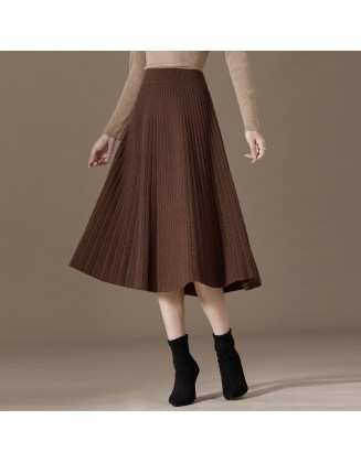 Autumn and winter new pure cashmere bustier female solid color versatile skirt high-waisted knitted cashmere bottoming four flat skirt