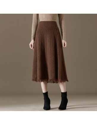 A-line skirt skirt fall women long tassel pleated skirt half-body skirt half-length skirt