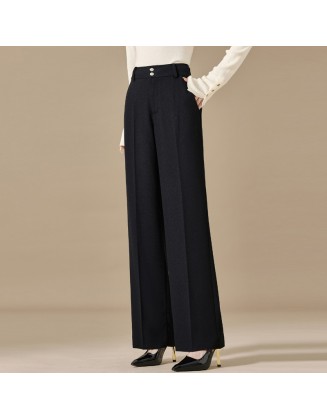 Wool wide-legged pants women casual versatile solid color imitation temperament pants