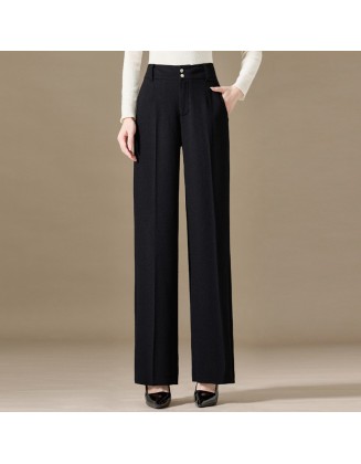 Wool wide-legged pants women casual versatile solid color imitation temperament pants